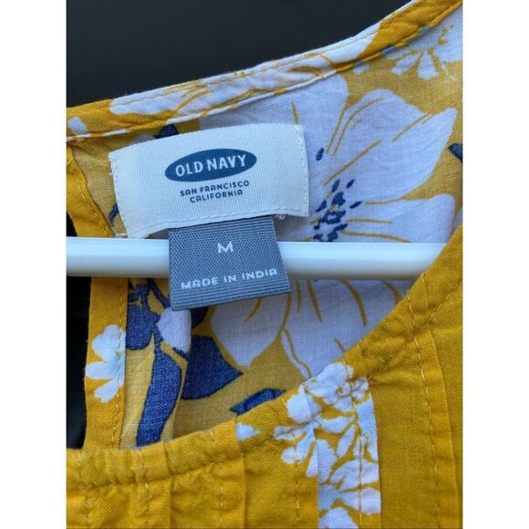 Old Navy Floral Peplum Blouse Long Sleeve Round Neck Pintucks Vintage M - Picture 4 of 6